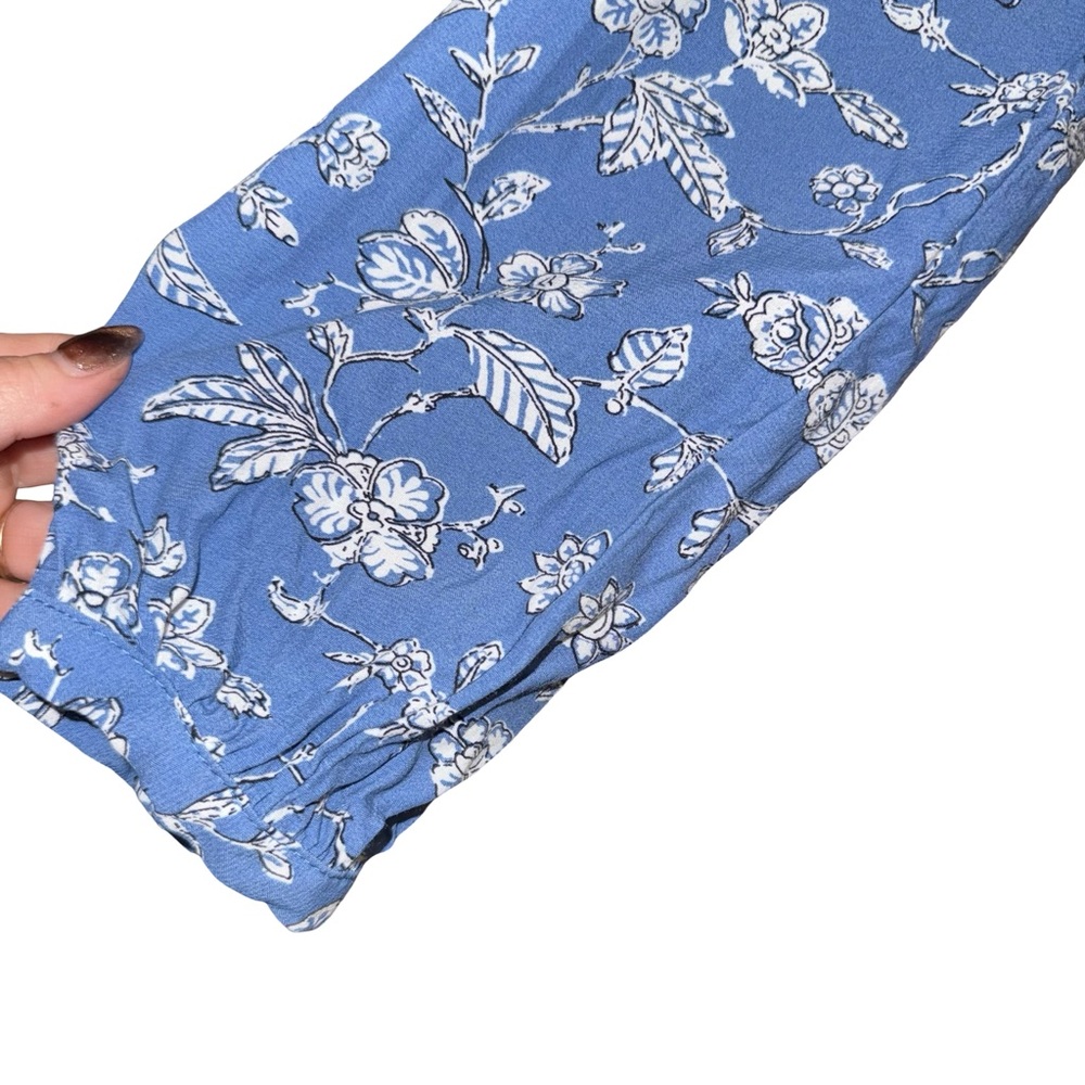 LOFT Blue Floral Midi Dress Sz 4 Boho Long Sleeve Button Front Lightweight Flowy - Picture 6 of 7